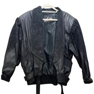 Vintage 80s Winlit black leather bomber jacket
